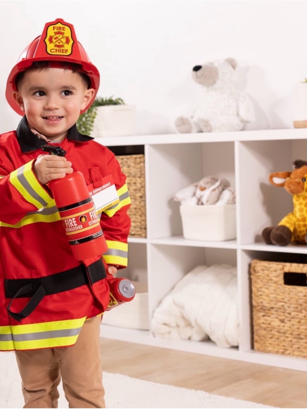 Melissa & Doug Red Fire Chief Dress-Up Set with Yellow Reflective Trim